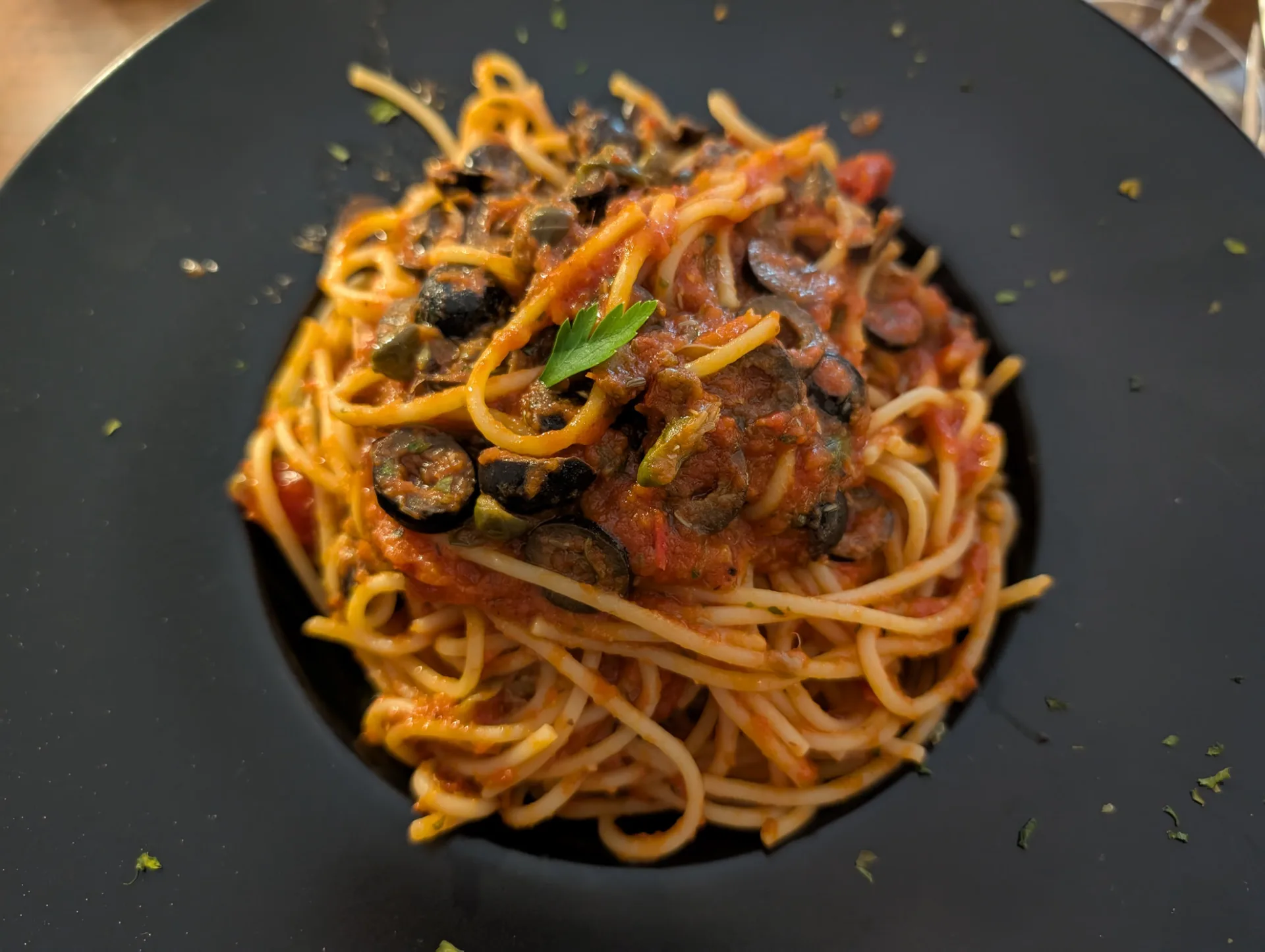 Spaghetti alla puttanesca at the Puoro restaurant