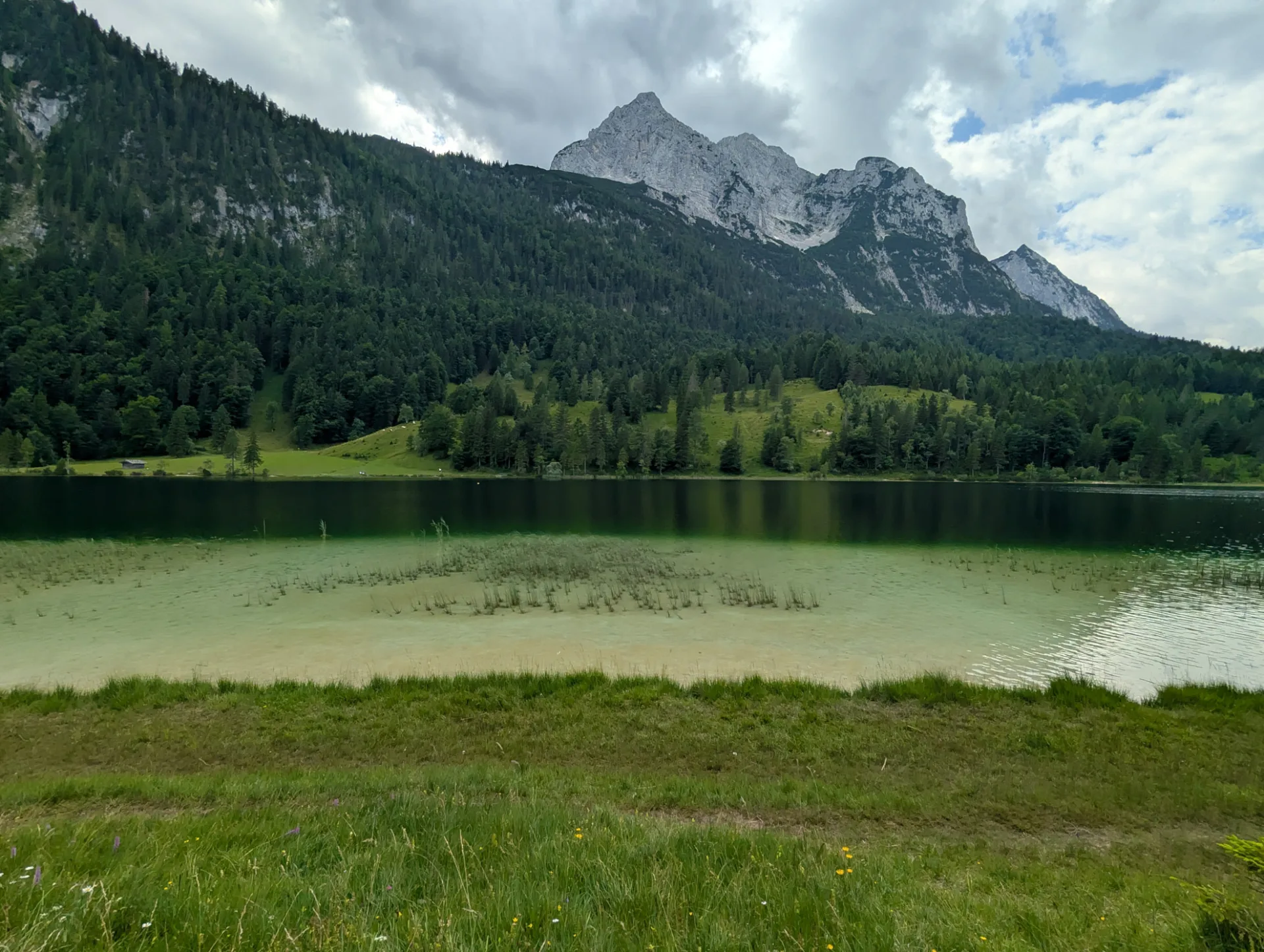 Mountain lake near Mittenwald with crystal-clear water