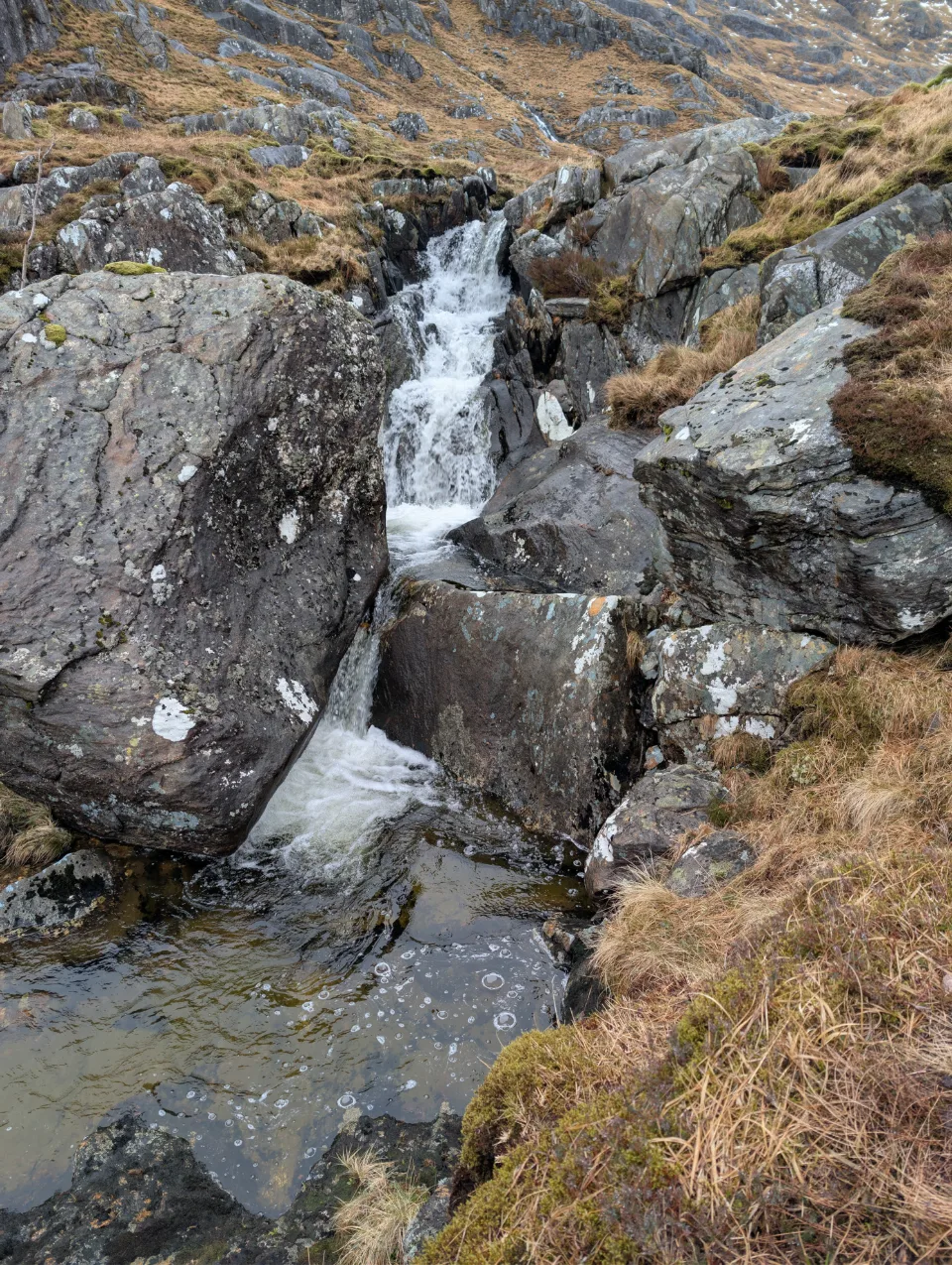 Waterfall between rocks — close up