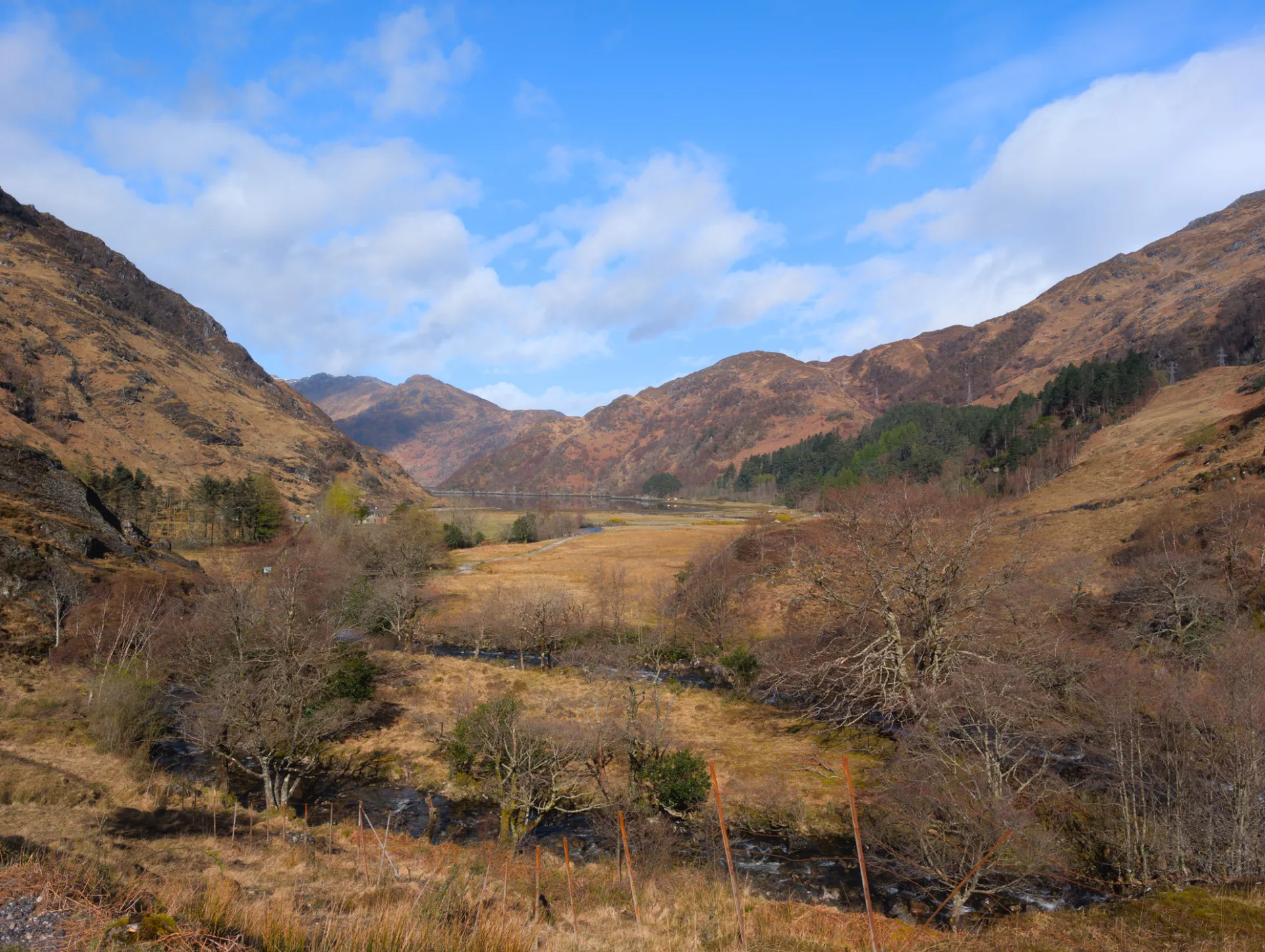Sunny valley with a burn — the weather break holds