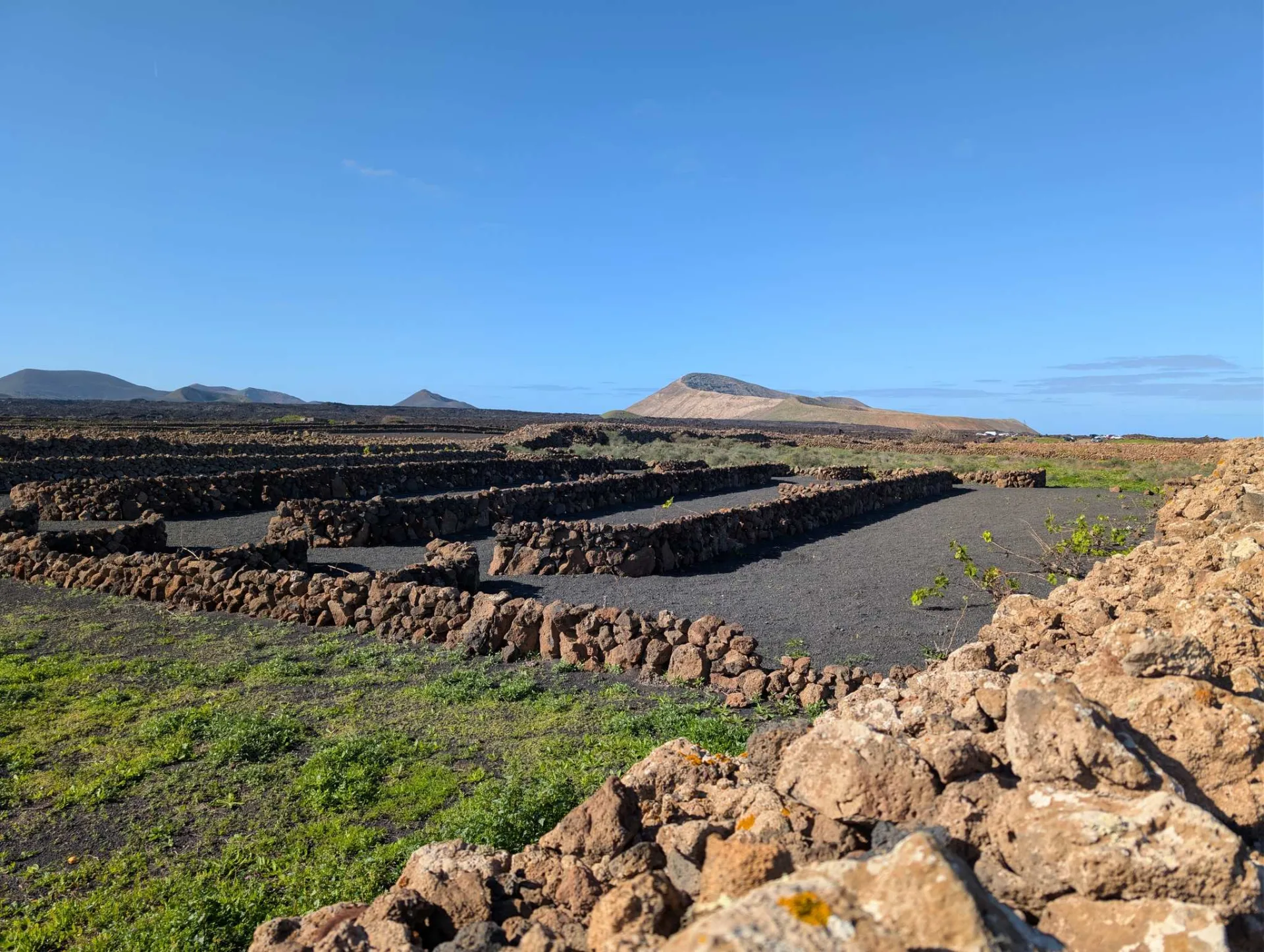 Across the lava field towards Caldera Blanca — the big, pale volcanic cone in the west of the island.