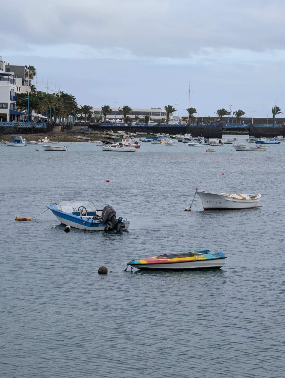 Colourful fishing boats in the Charco de San Ginés in the heart of town.