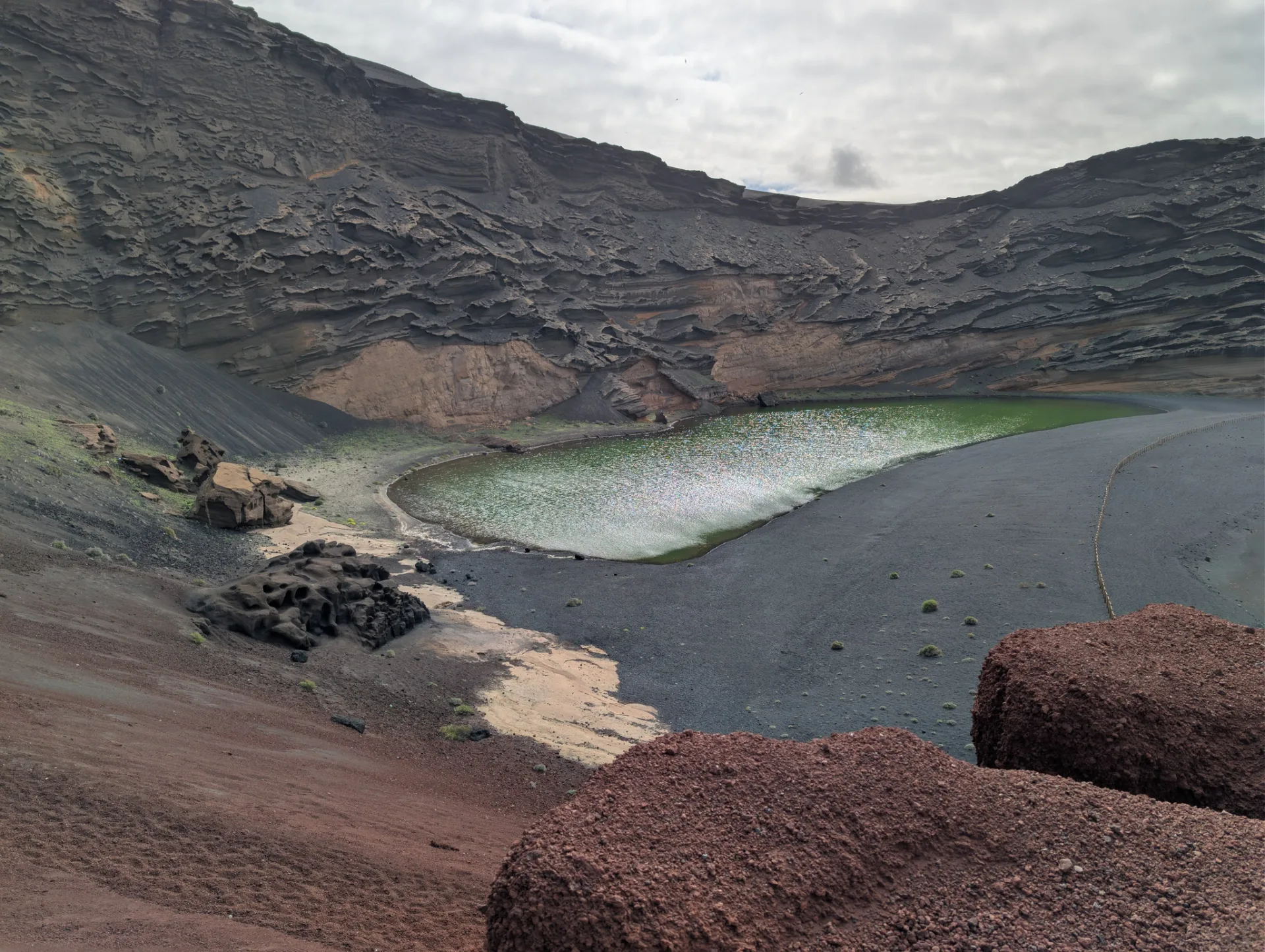 El Golfo: the green lagoon in a half-eroded crater (Charco de los Clicos).
