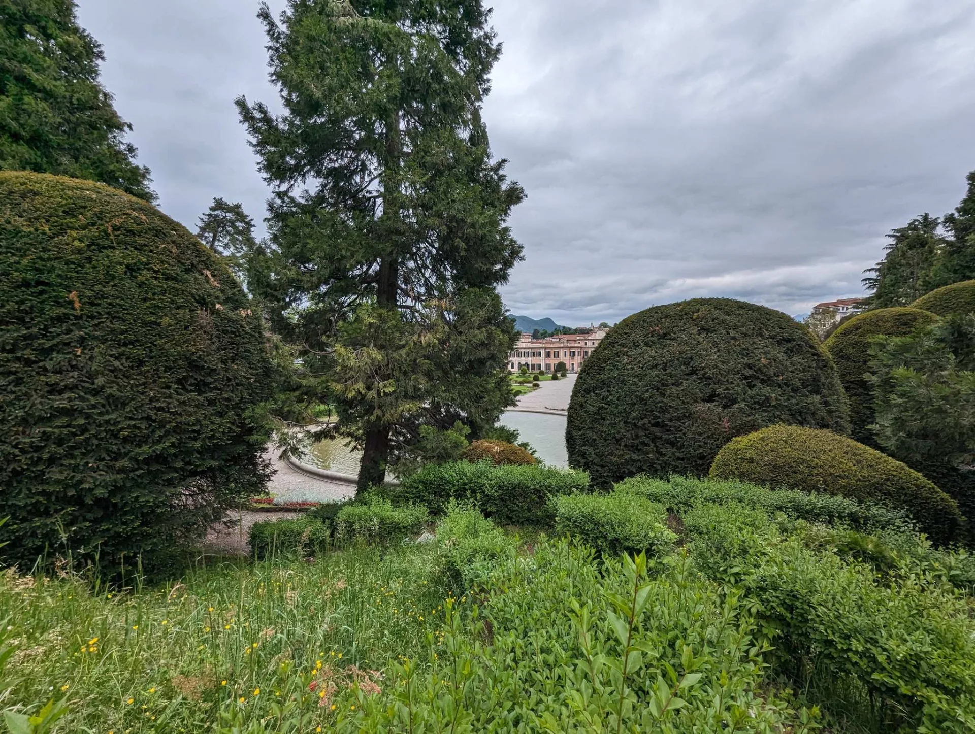 A view across the Estense gardens with their clipped topiary