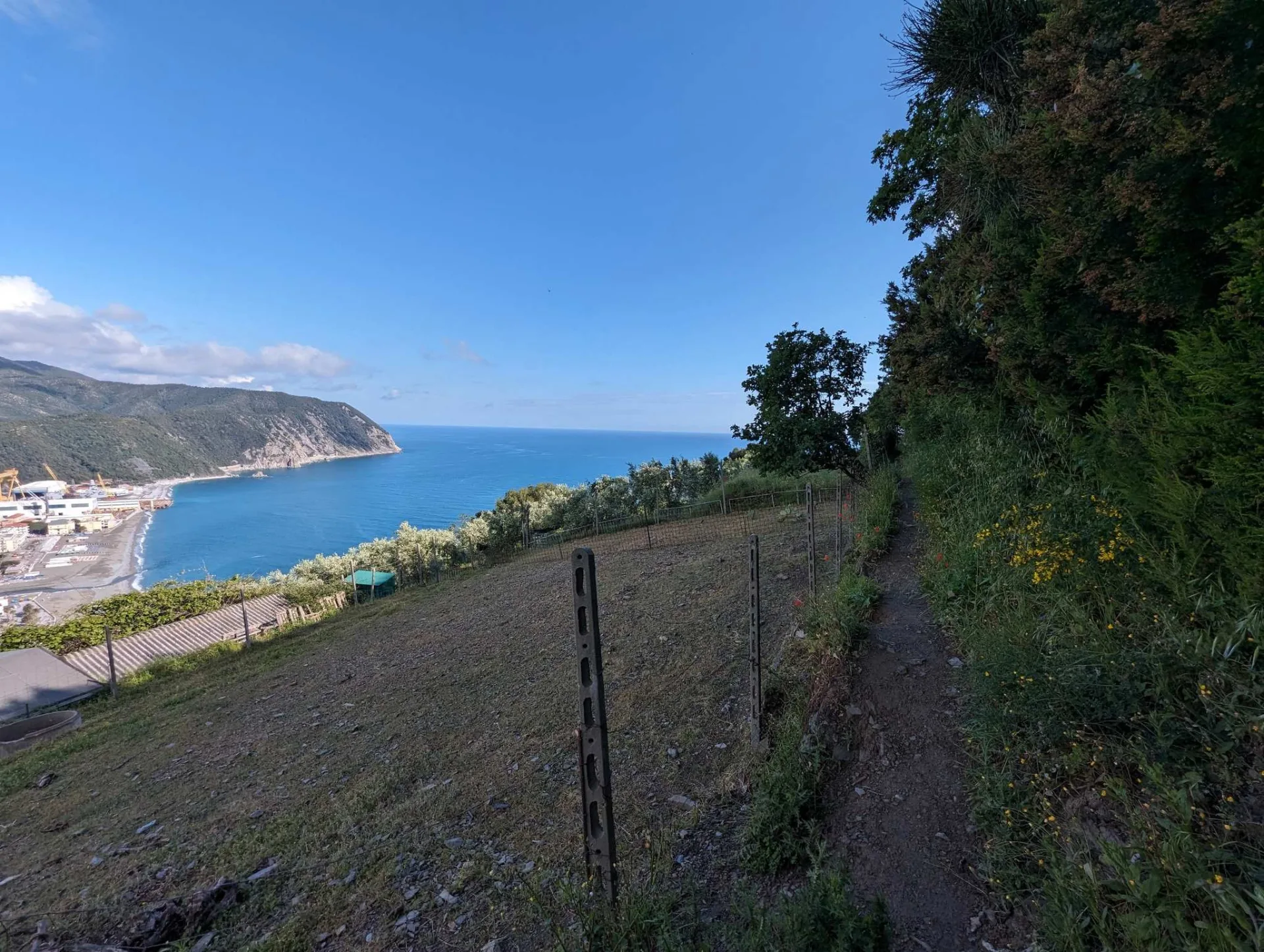 A narrow coastal path high above the bay