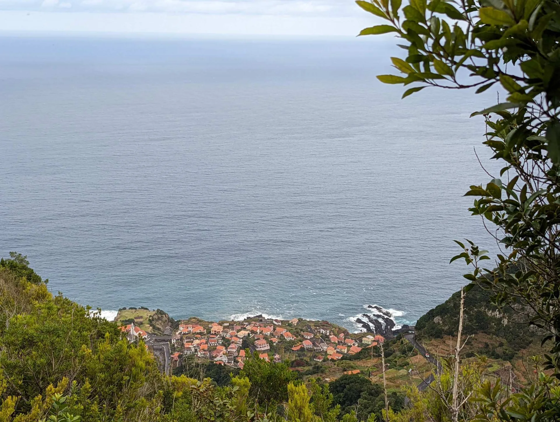 A view down to a coastal village on the Atlantic