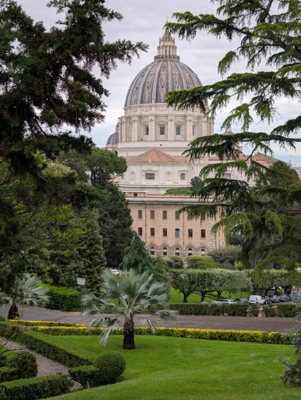 View from the Vatican Gardens towards the dome of St. Peter's