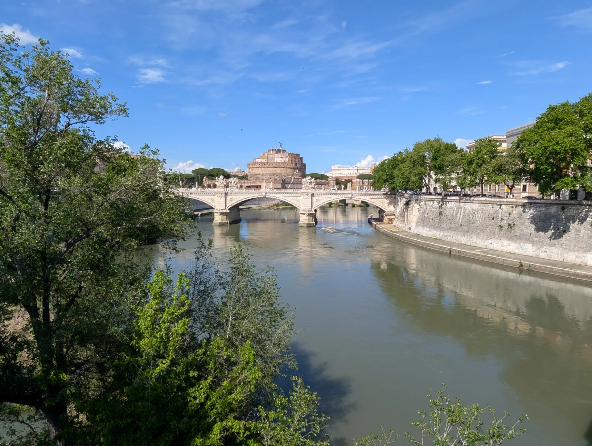 Castel Sant'Angelo and Ponte Sant'Angelo on a clear midday