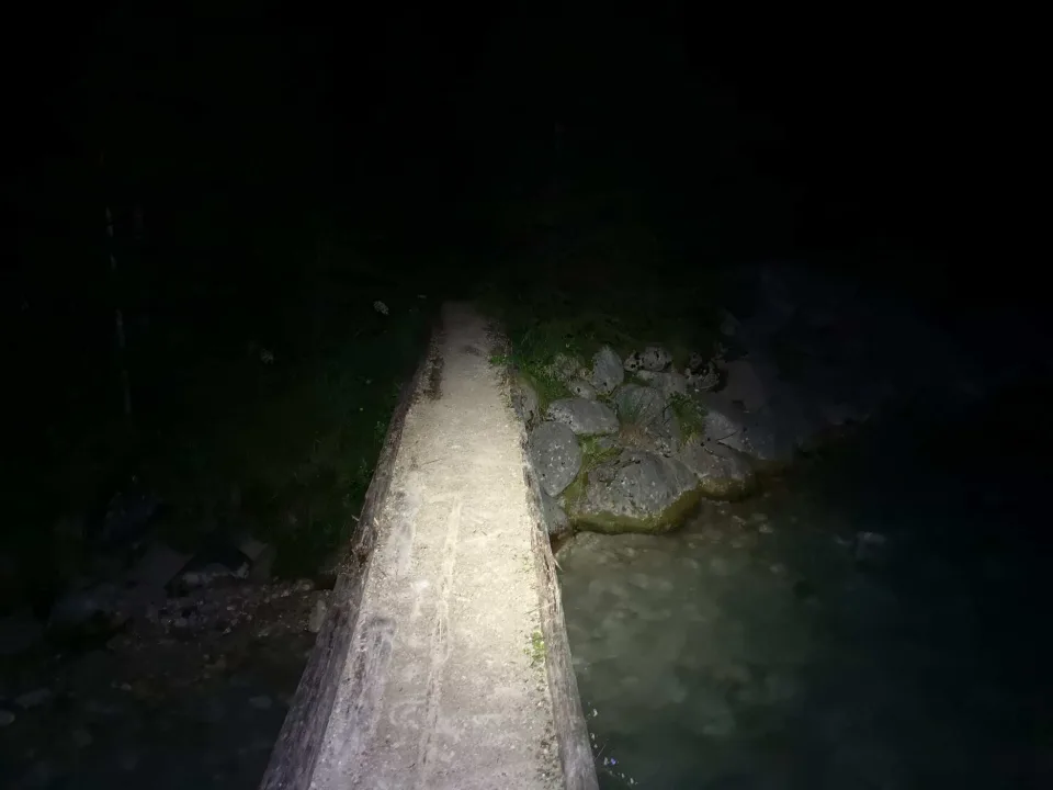 Up the Reintal — the path visible only as far as the headlamp throws.